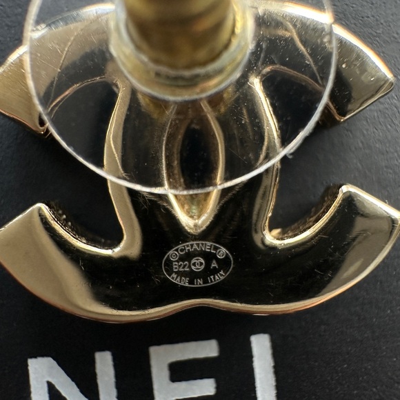 Authentic CHANEL Gold CC White Enamel Piercing Earrings - Picture 3 of 7